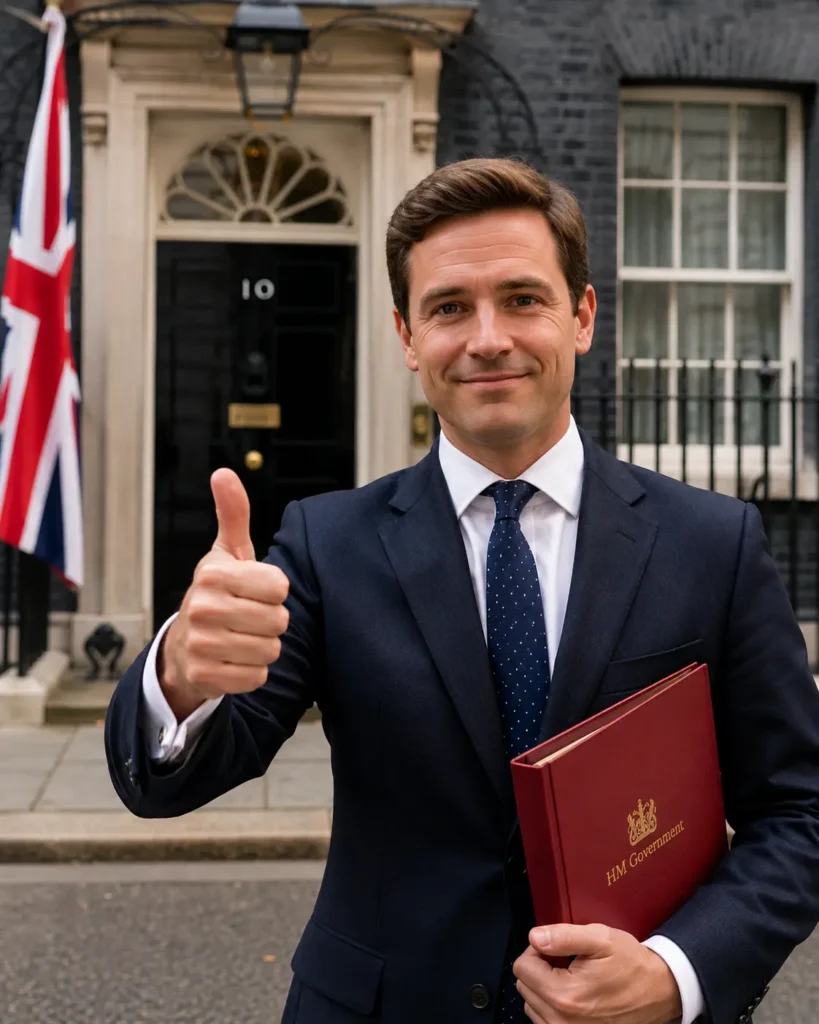 It's an image of a British Official showing thumbsup as an approval of Boiler Upgrade Scheme